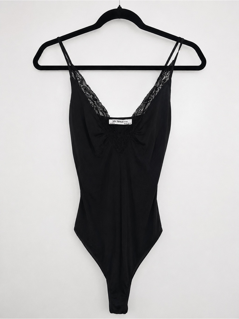 Zara Trafaluc Black Lace Trim Bodysuit